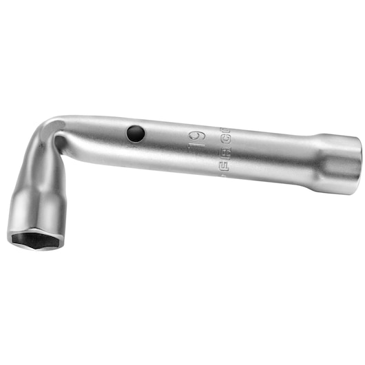 Facom 92A_10 angled socket wrench, silver finish, hexagonal end, left-side view, on white background.