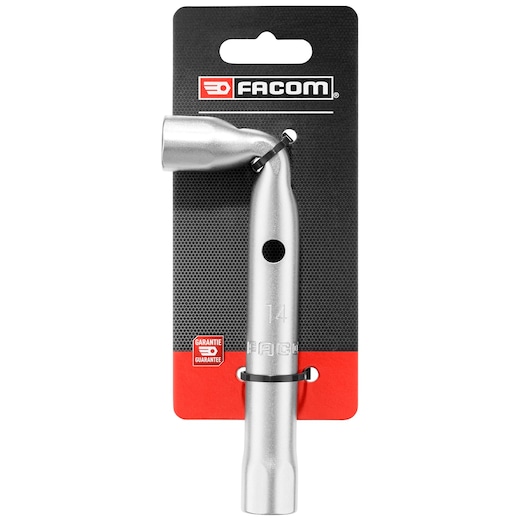 Facom 14mm angled box wrench 92A_14PB_P1, silver finish, front view on branded packaging.