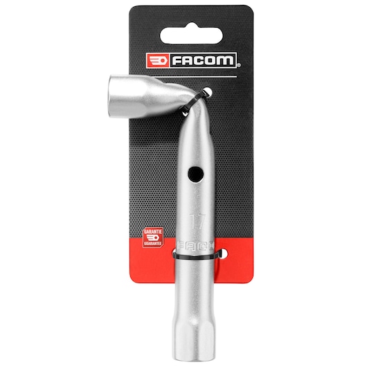 Facom 92A_17PB angled socket wrench in silver, photography, front view on white background.