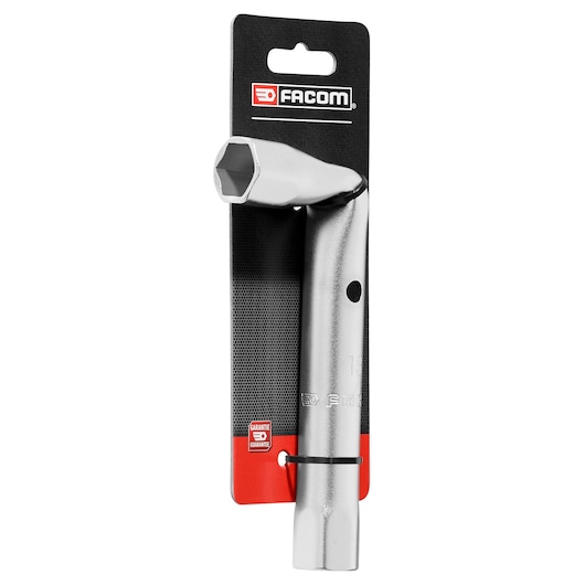 Facom 18mm angled box wrench 92A_18PB_P2, silver finish, shown in front view on branded packaging.