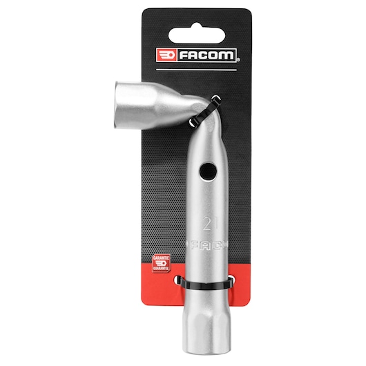 Facom 21mm angled box wrench, SKU 21MM_ANGLED_BOX_WRENCH, silver finish, front angle on white background.