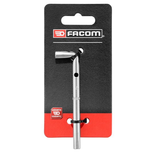 Facom 4mm angled box wrench, silver, packaged on branded card, SKU 4MM_ANGLED_BOX_WRENCH, front angle.