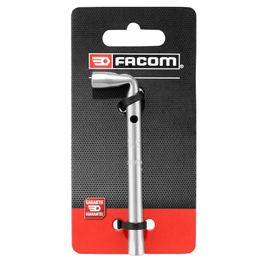 Facom 5.5mm angled box wrench, SKU 5.5MM_ANGLED_BOX_WRENCH, silver hand tool on retail packaging, front angle.