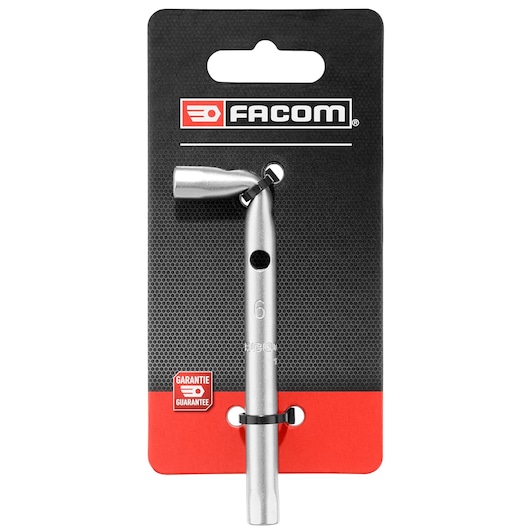 Facom 6mm T-handle socket wrench, silver finish, displayed on branded packaging, front view, 92A_6PB.