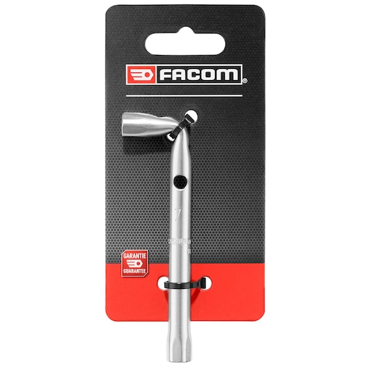 Facom 7mm angled box wrench 92A_7PB_P1 front view on product card, silver metal hand tool.