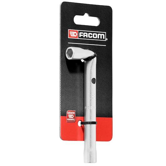 Facom 8MM angled box wrench 92A_8PB_P2, silver metal, front view on branded packaging.