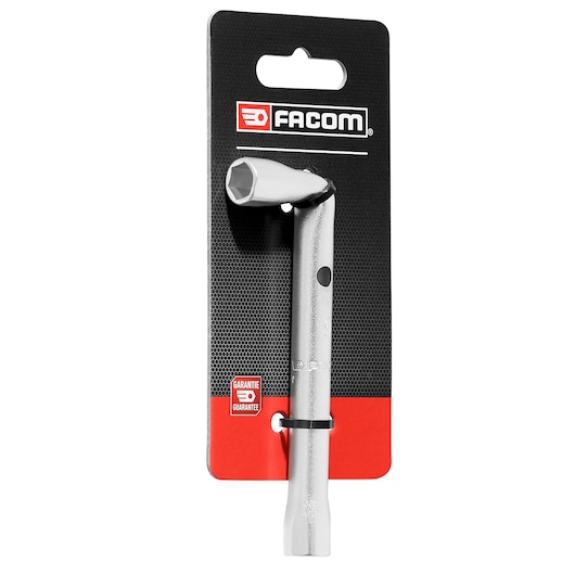Facom socket wrench, SKU 92A_9PB, L-shaped chrome hand tool on retail packaging, front angle.