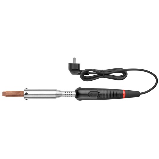 Facom 947B.300 electric soldering iron with black handle, metal shaft, and attached power cord, side view.