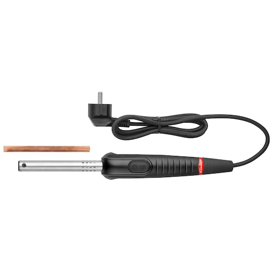Facom 947B.80 electric soldering iron with black handle, power cord, and copper rod, front angle photo.