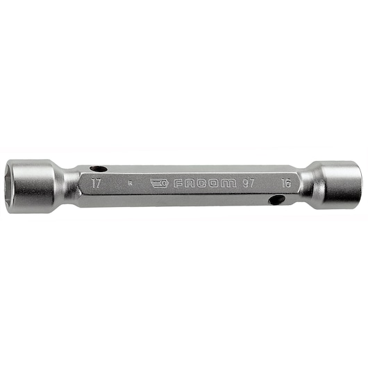 Facom 97_20X22 metal hex socket wrench, side view on white background.