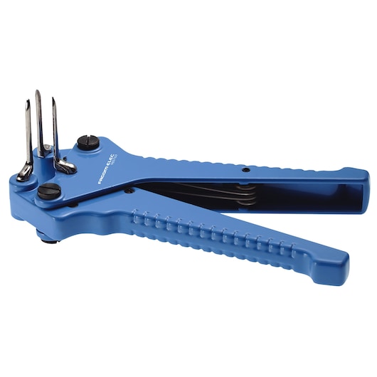 Facom 985763 blue plier tool with three metal prongs, side angle, photography product.
