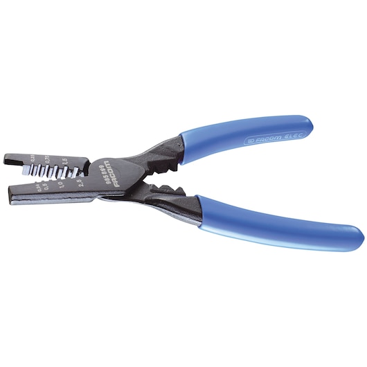 Facom 985899 wire stripper pliers with blue handles, angled view on white background.