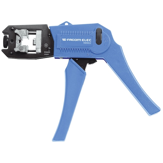 Facom 985902 wire stripper tool in blue, side angle on white background