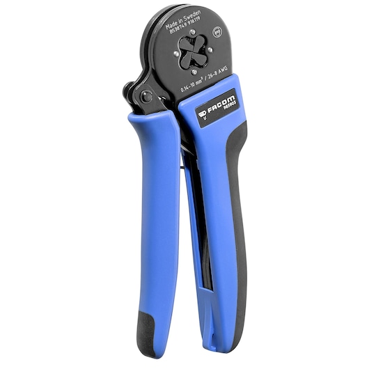 Facom 985905 blue and black wire crimper tool, angled on white background.