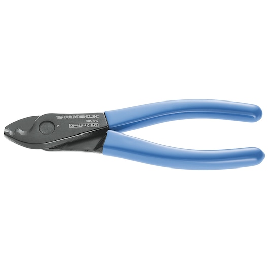 Facom 985912 cable cutter with blue handles, side angle on white background.