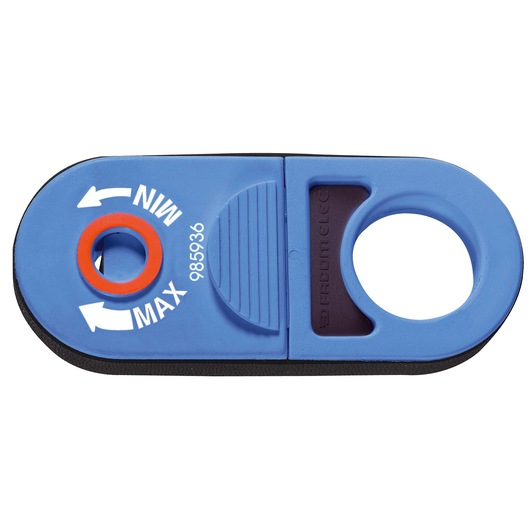 Facom 985936 blue and black adjustable circular device with MIN and MAX markings, photography top view.