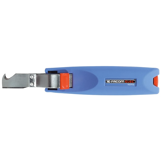 Facom 985956 wire stripping tool with blue handle and metal blade, product photo on white background.