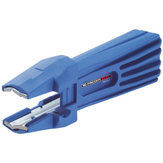 Photo of Facom 985962 blue wire stripper tool with angled jaws, shown on white background.