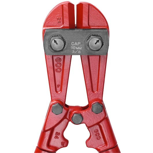 Facom 990B3 bolt cutter with red handles, close-up front view on white background, 10 mm capacity marking visible.
