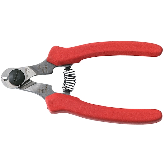 Facom cable cutter with red handles, spring-loaded, photography, SKU 996_5, front angle on white background.
