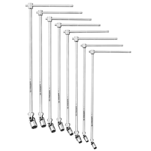 Facom 99CJE8 T-handle socket wrench set, 8 pieces, silver finish, front angle on white background
