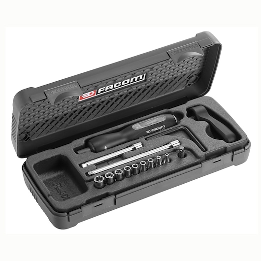 Facom A402J1 socket and screwdriver set in black hard case, product shown at angled view.