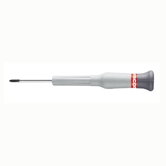 Facom precision Phillips screwdriver AEFP_0X35, grey handle, side view on white background.