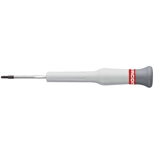 Facom precision screwdriver AEX_7X35 with gray ergonomic handle and slim metal shaft, side view, white background.
