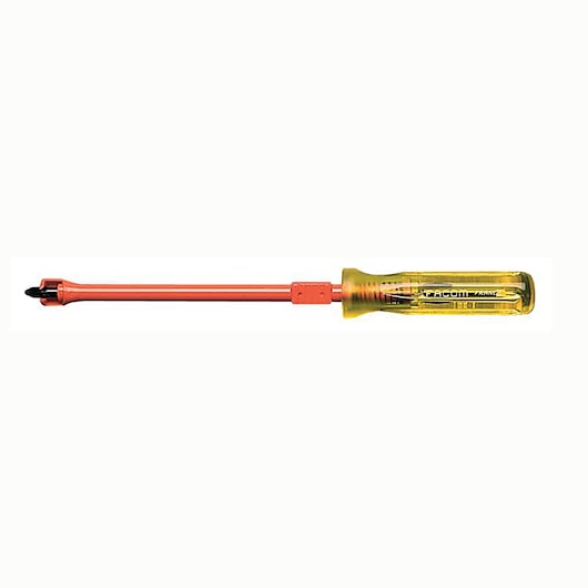 Facom AFP_1 insulated Phillips screwdriver with clear yellow handle and red shaft, side view on white background.