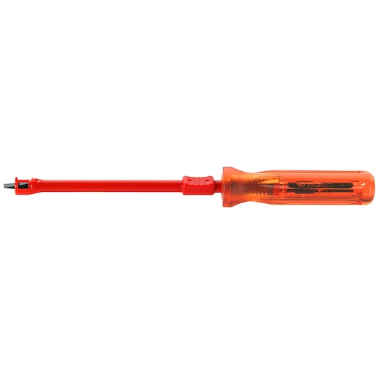 Facom AFR_5X150 insulated orange-handled electrical screwdriver, horizontal side view, photography.