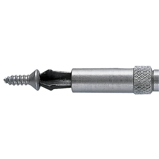 Facom AFUX_1 screw extractor tool, close-up side view on white background, with textured grip and attached screw.