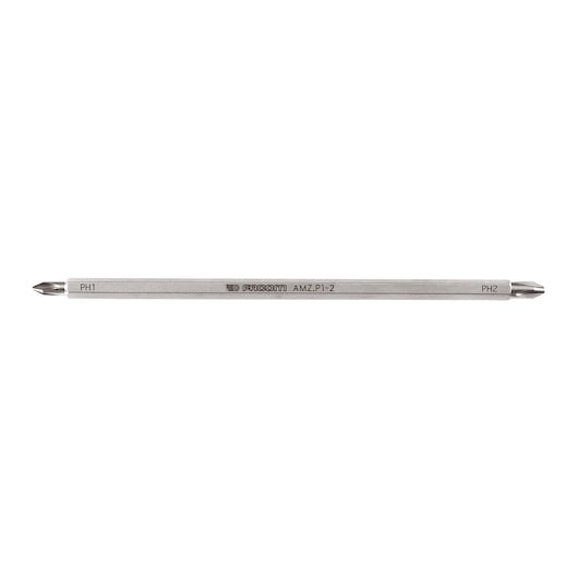 Facom AMZP1-2 dual-tip PH1 PH2 screwdriver bit, silver, side view, white background.