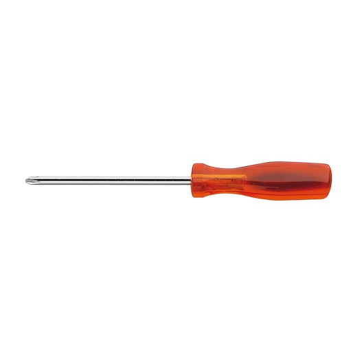 Facom AP_1X75 Phillips screwdriver with transparent orange handle, side view, on white background.
