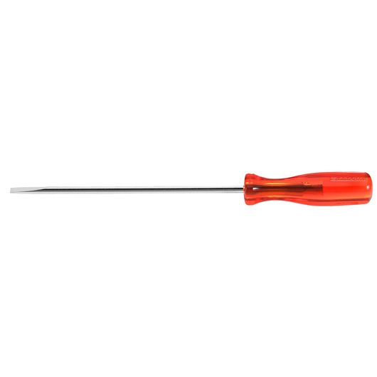 Facom AR_2_5X75 photography of slotted screwdriver with red transparent handle, side view on white background.