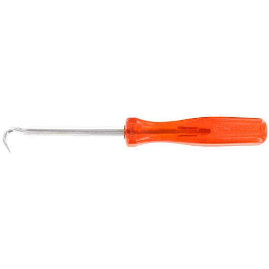 Facom ARC curved hook pick tool with orange handle, side view on white background.