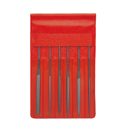 Facom AS_6L160T0A needle file set in a red pouch, front angle, tool photography.