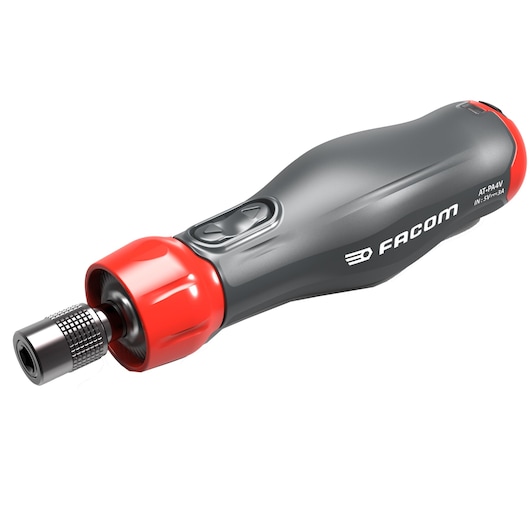 Facom AT_PA4V electric screwdriver, gray and red handle, side angle on white background.