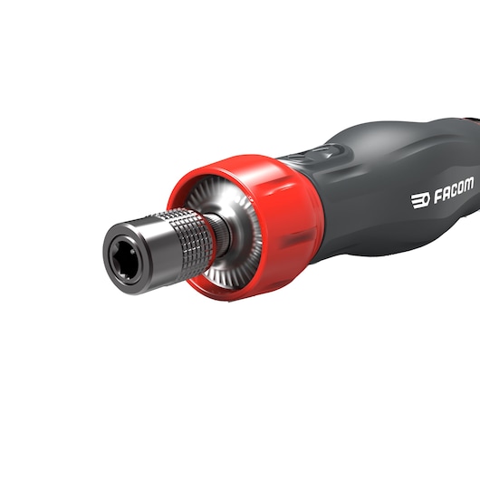 Facom AT_PA4V precision screwdriver with red and black handle, front angle, white background.