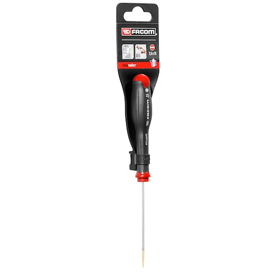 Facom screwdriver PROT_SD_PARA_2.5X75_STD, black and red handle, front angle on white background.
