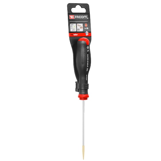 Facom screwdriver PROT_SD_PARA_4X100_STD with black and red handle, slotted tip, front angle, white background.