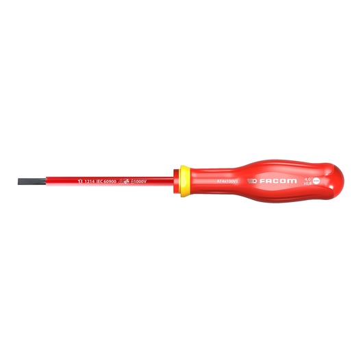Facom AT4X150VE insulated flat screwdriver, red handle, side view, for electrical work.