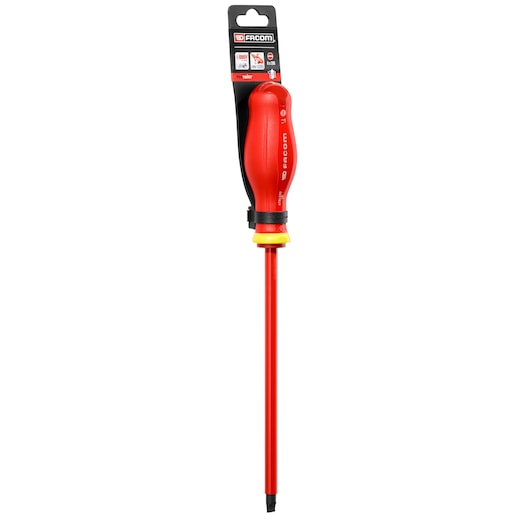 Facom insulated red slotted screwdriver PROT_SD_PARA_8X200_1000V, long shaft, photographed on white background.