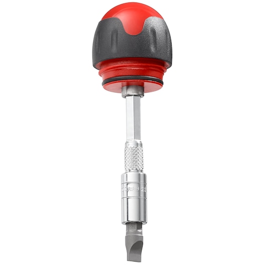 Facom ATCL.3 stubby screwdriver with red and black ergonomic handle, flat head, product photography, front view.