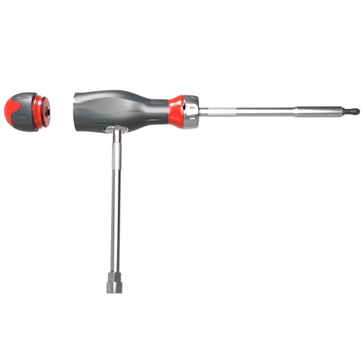 Facom ATCL.3 T-handle screwdriver with interchangeable bits, black and red, side view on white background.