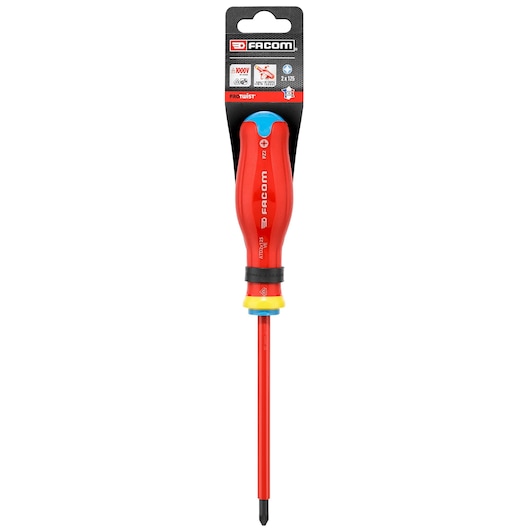Facom PROT_SD_PZ_2X125_1000V insulated Phillips screwdriver, red handle, photographed on white background, front view.