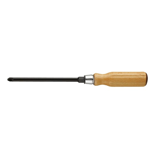 Facom ATHH_D1 wood handle Phillips screwdriver, side view on white background.