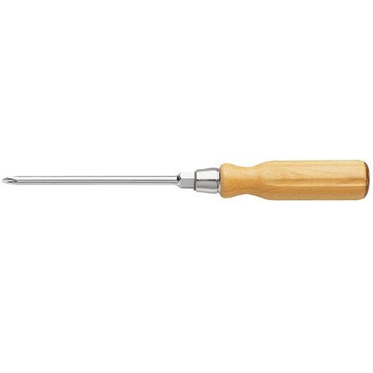 Facom ATHH_P2 Phillips screwdriver with wooden handle, side view on white background.