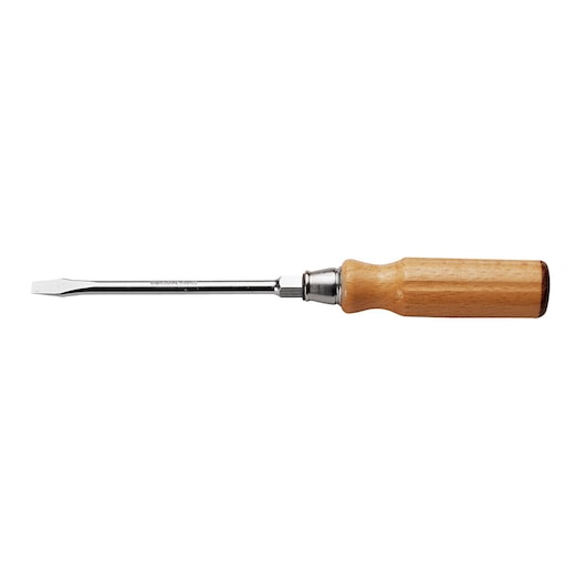 Screwdriver for slotted head hexagonal forged blade with wood handle, 4 x 90 mm