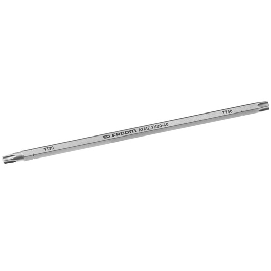 Facom ATMZ.TX30-40 double-ended Torx screwdriver bit, silver, side view, photography product.