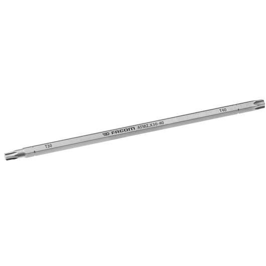 Facom ATMZ.X30-40 double-ended Torx screwdriver bit, silver finish, T30 and T40 ends, side view.